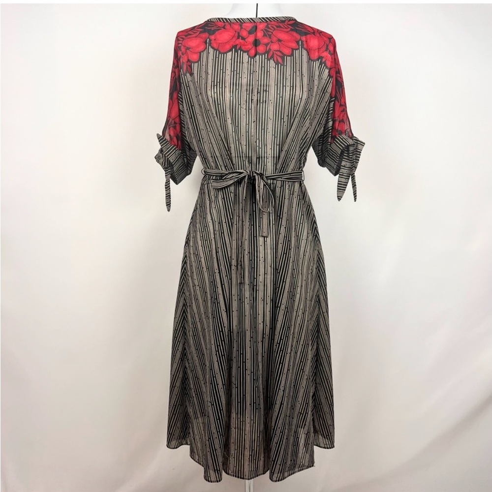 Vintage 1970’s JJ Petite Black & Red Disco Midi Dress Size S
